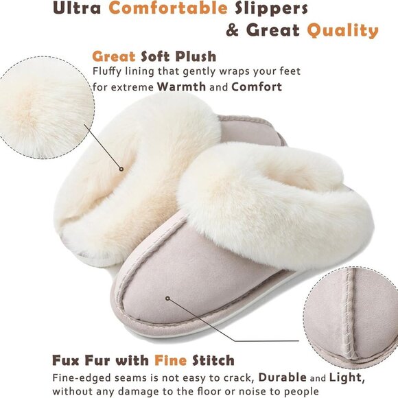 Women's Faux Fur Memory Foam Slippers Warm Slip On House Indoor Outdoor - Picture 3 of 7